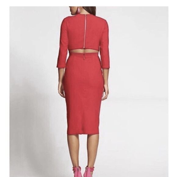 Gabrielle Union Women's Open Back Midi Dress 6 Red Zipper Back Glam Event - Picture 1 of 16